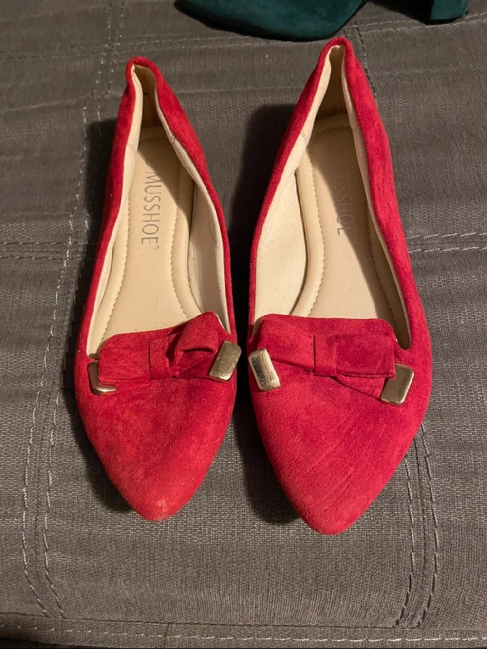 Red Pointed Toe Bow Flats - Women's Shoe